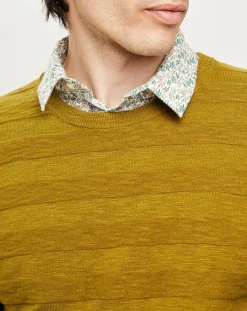 New Harris Wilson Pull Orio rayures texturées olive