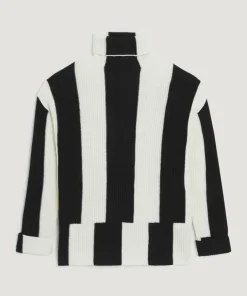 Clearance Rodier Pull Pervenche en laine bicolore col montant noir