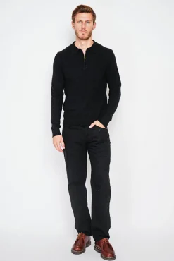 Homme C&Jo Pull polo demi zippé noir
