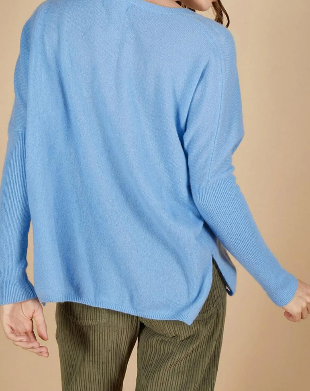 Femme Cashmere Tribu Pull poncho 100% Cachemire Alizée col rond bleu topaze