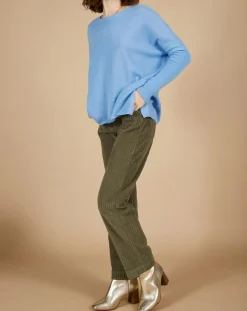 Femme Cashmere Tribu Pull poncho 100% Cachemire Alizée col rond bleu topaze