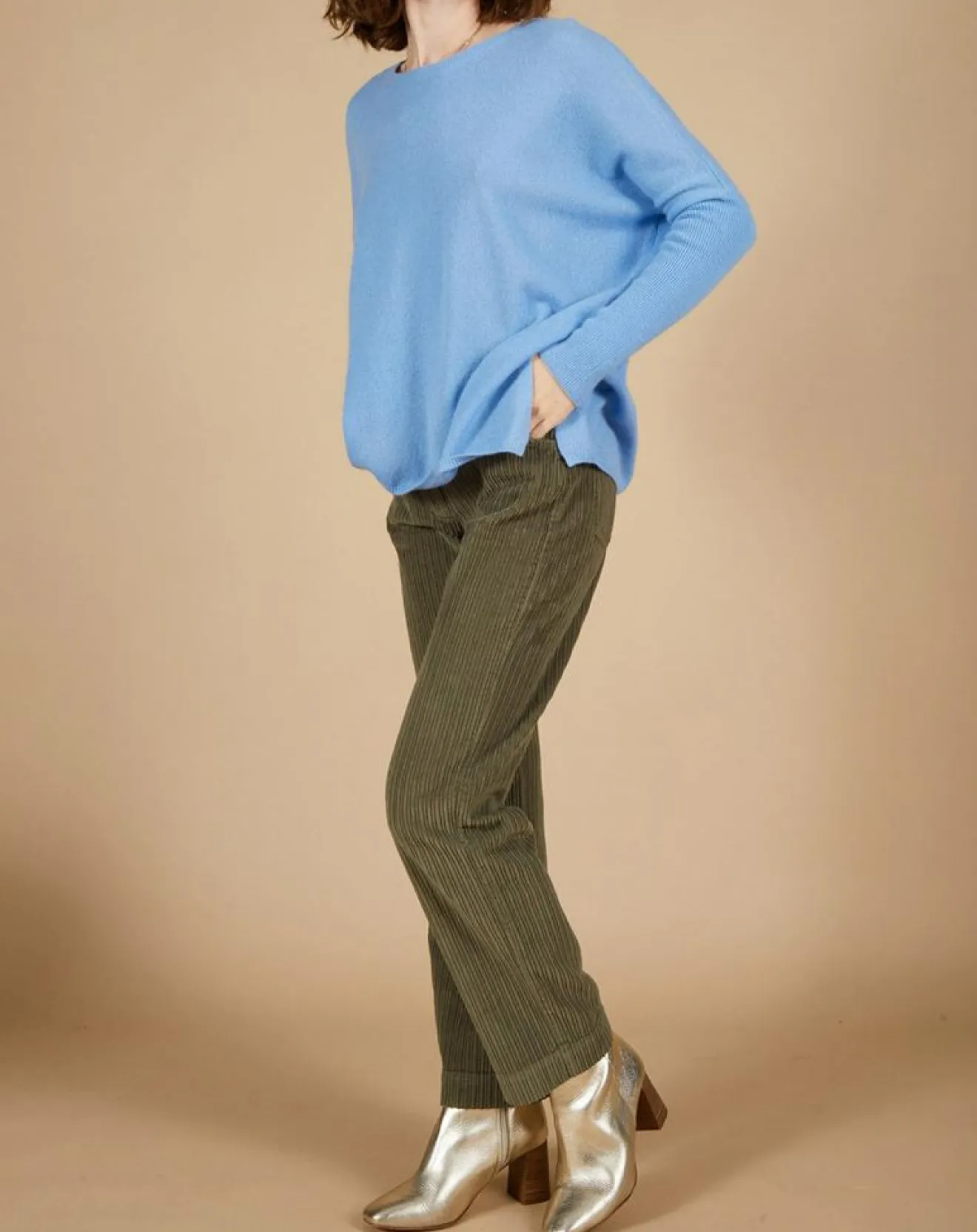 Femme Cashmere Tribu Pull poncho 100% Cachemire Alizée col rond bleu topaze