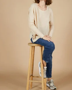 New Cashmere Tribu Pull poncho 100% Cachemire Alizée col rond beige chiné