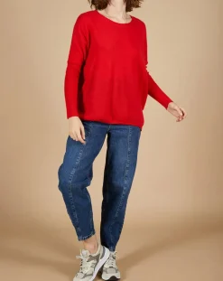 Outlet Cashmere Tribu Pull poncho 100% Cachemire Alizée col rond rouge carmen