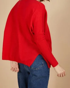 Outlet Cashmere Tribu Pull poncho 100% Cachemire Alizée col rond rouge carmen
