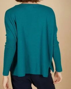 Outlet Cashmere Tribu Pull poncho 100% Cachemire Alizée col rond bleu paon