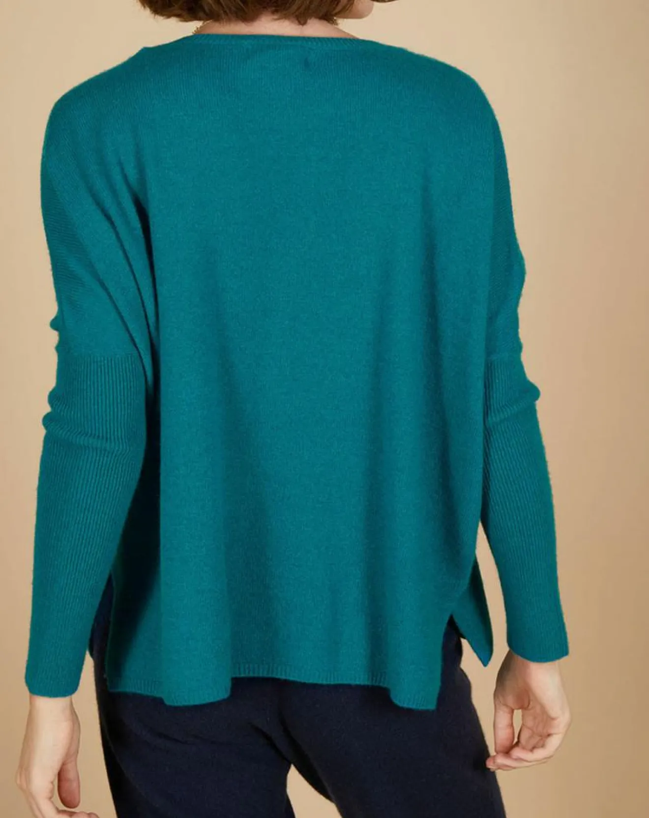 Outlet Cashmere Tribu Pull poncho 100% Cachemire Alizée col rond bleu paon