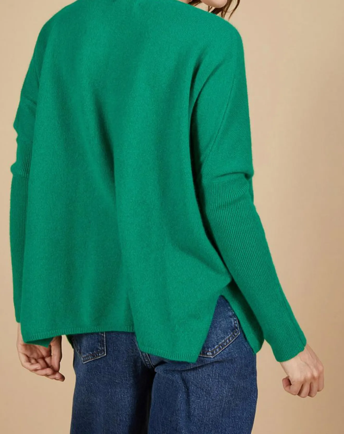 Femme Cashmere Tribu Pull poncho 100% Cachemire Alizée col rond vert impérial