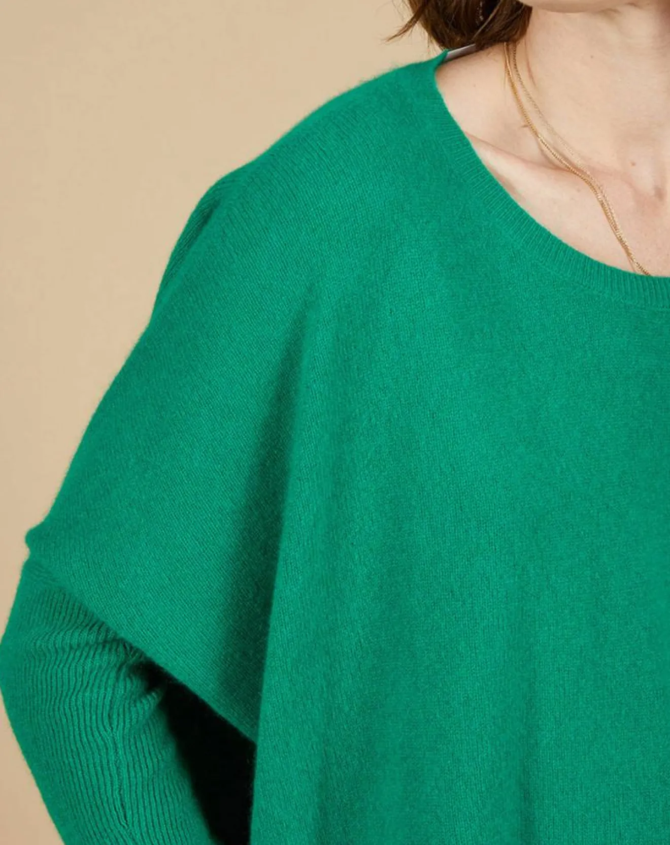 Femme Cashmere Tribu Pull poncho 100% Cachemire Alizée col rond vert impérial