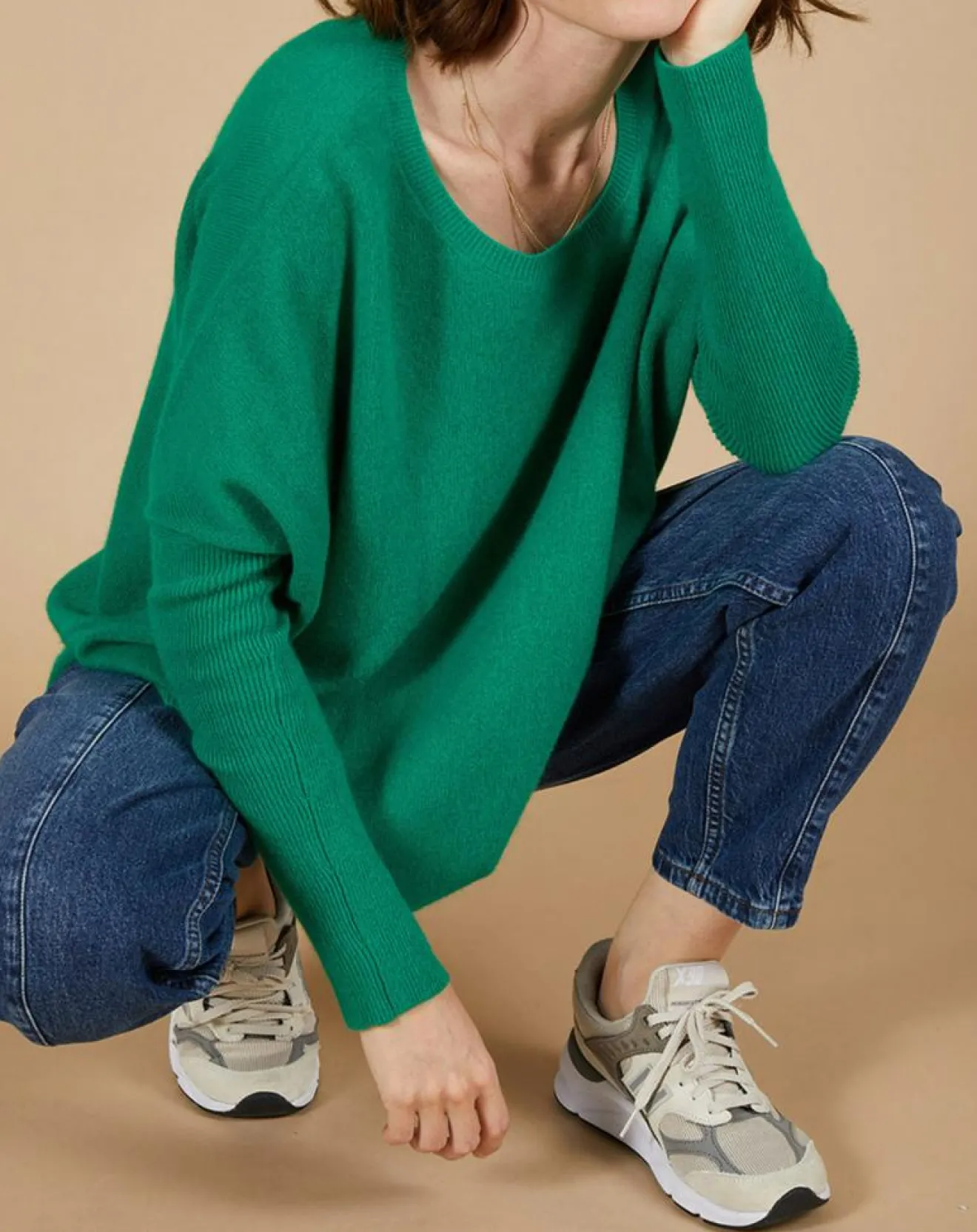 Femme Cashmere Tribu Pull poncho 100% Cachemire Alizée col rond vert impérial