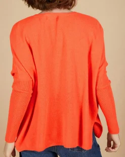 New Cashmere Tribu Pull poncho 100% Cachemire Alizée col rond corail fluo