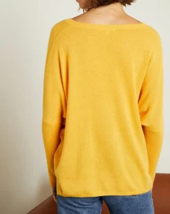 Hot Miss Cashmere Pull poncho 100% Cachemire Axelle Col V moutarde