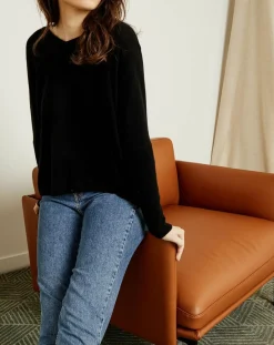 Miss Cashmere Pull poncho 100% Cachemire Axelle Col V noir