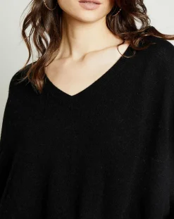 Miss Cashmere Pull poncho 100% Cachemire Axelle Col V noir