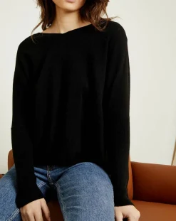 Miss Cashmere Pull poncho 100% Cachemire Axelle Col V noir