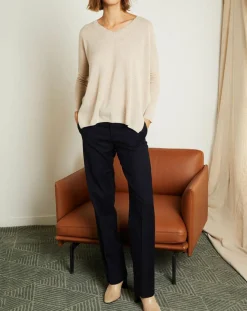 New Miss Cashmere Pull poncho 100% Cachemire Axelle Col V beige chiné