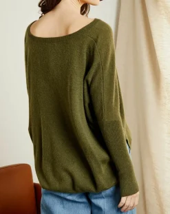 Best Miss Cashmere Pull poncho 100% Cachemire Axelle Col V kaki