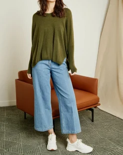 Best Miss Cashmere Pull poncho 100% Cachemire Axelle Col V kaki