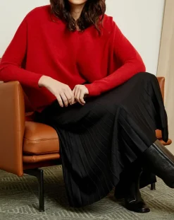 Femme Miss Cashmere Pull poncho 100% Cachemire Axelle Col V rouge