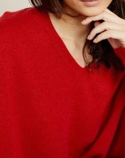 Femme Miss Cashmere Pull poncho 100% Cachemire Axelle Col V rouge