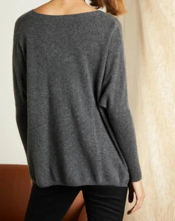 Miss Cashmere Pull poncho 100% Cachemire Axelle Col V gris chiné foncé