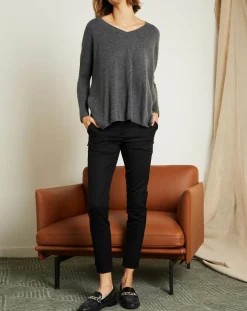 Miss Cashmere Pull poncho 100% Cachemire Axelle Col V gris chiné foncé