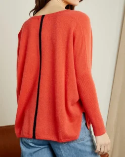 Best Miss Cashmere Pull poncho 100% Cachemire col V Chloé à bande cocktail/bleu marine