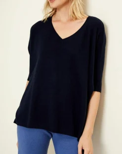 Uverny Pull poncho 100% Cachemire col V Sevilla bleu marine