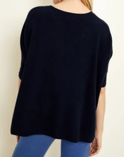 Uverny Pull poncho 100% Cachemire col V Sevilla bleu marine