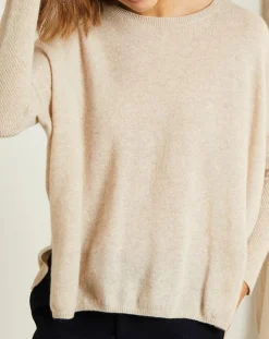 Miss Cashmere Pull poncho 100% Cachemire Elisabeth Col rond beige chiné