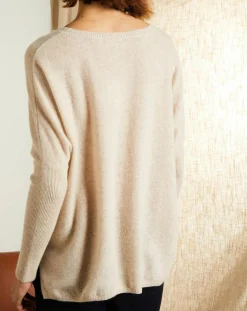 Miss Cashmere Pull poncho 100% Cachemire Elisabeth Col rond beige chiné