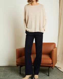 Miss Cashmere Pull poncho 100% Cachemire Elisabeth Col rond beige chiné