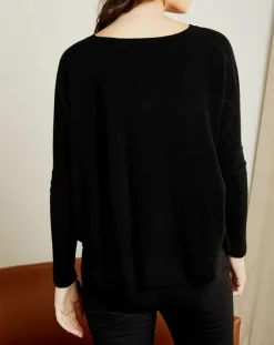 Miss Cashmere Pull poncho 100% Cachemire Elisabeth Col rond noir