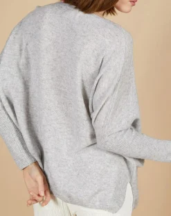 Femme Cashmere Tribu Pull poncho 100% Cachemire Emma col V gris chiné clair