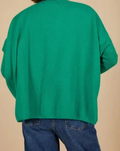Femme Cashmere Tribu Pull poncho 100% Cachemire Emma col V vert impérial