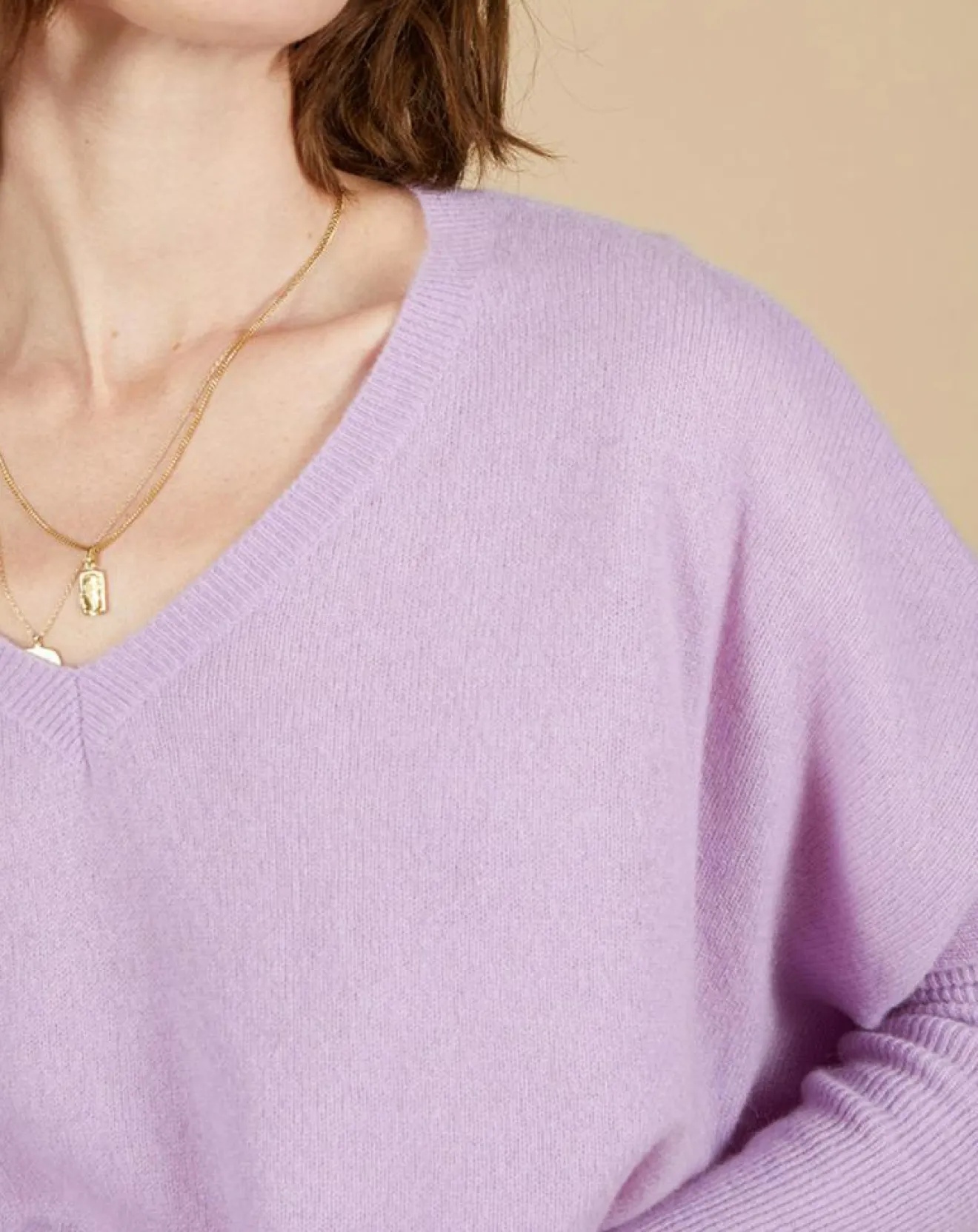 Femme Cashmere Tribu Pull poncho 100% Cachemire Emma col V glycine