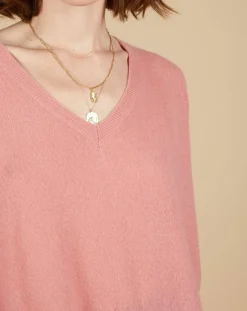 New Cashmere Tribu Pull poncho 100% Cachemire Emma col V bois de rose
