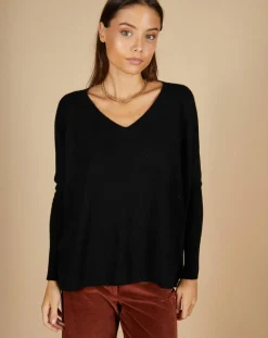 Hot Cashmere Tribu Pull poncho 100% Cachemire Emma col V noir