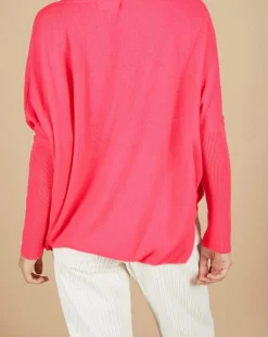 Femme Cashmere Tribu Pull poncho 100% Cachemire Emma col V rose fluo