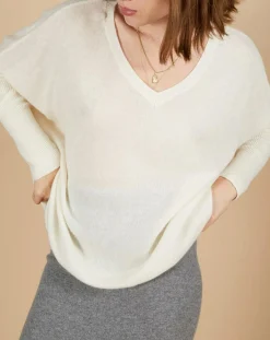 Femme Cashmere Tribu Pull poncho 100% Cachemire Emma col v écru