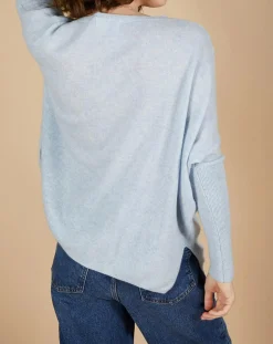 Femme Cashmere Tribu Pull poncho 100% Cachemire Emma col V ciel