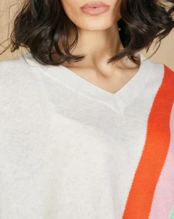 Online Cashmere Tribu Pull poncho 100% Cachemire Intarsia Soleil col V nuage