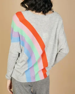 Discount Cashmere Tribu Pull poncho 100% Cachemire Intarsia Soleil col V gris chiné clair