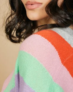 Discount Cashmere Tribu Pull poncho 100% Cachemire Intarsia Soleil col V gris chiné clair