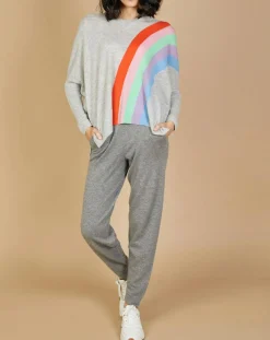 Discount Cashmere Tribu Pull poncho 100% Cachemire Intarsia Soleil col V gris chiné clair