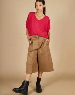 Femme Cashmere Tribu Pull poncho 100% Cachemire Kelly col V manches courtes fuschia