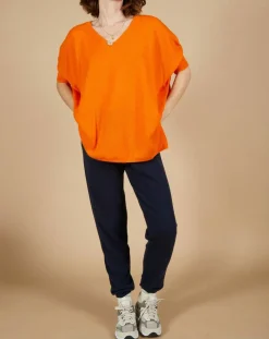 Femme Cashmere Tribu Pull poncho 100% Cachemire Kelly col V manches courtes mangue