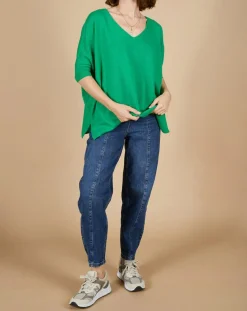 Cashmere Tribu Pull poncho 100% Cachemire Kelly col V manches courtes émeraude