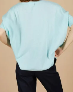 Femme Cashmere Tribu Pull poncho 100% Cachemire Kelly col V manches courtes bleu océan