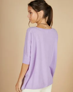 Hot Cashmere Tribu Pull poncho 100% Cachemire Kelly col V manches courtes lavande